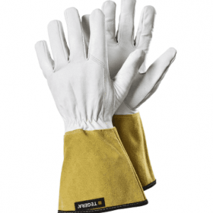 Tegera 126A – leather gauntlet gardening gloves.